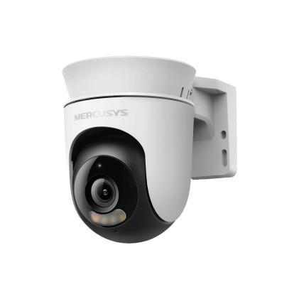 Telecamera di sicurezza WiFi Mercusys MC500 Smart FHD - Adatta per uso esterno - Vista panoramica a 360&deg; - Visione notturna a colori - Rilevamento del movimento AI - Allarme luminoso e sonoro