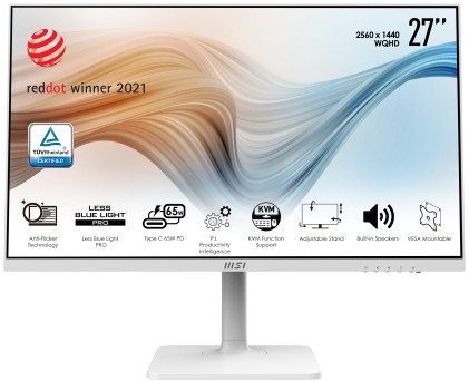 Msi Monitor 27 Led Ips 16:9 Wqhd, 4Ms 300Cdm, Pivot, Dp/Hdmi, Usb-C, Multimediale, Bianco