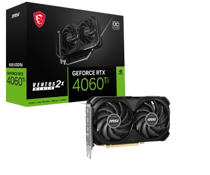 Msi Vga Geforce Rtx 4060 Ti, Rtx 4060 Ti Ventus 2X Black 8G Oc, 8Gb Gddr6, Dp*3/Hdmi, Atx, Dual Fan, Dlss 3