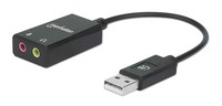 MANHATTAN USB-A Audio Adapter USB-A Male to 3.5 mm Mic-in and Audio-Out Females Black