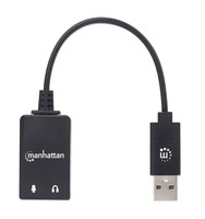 MANHATTAN USB-A Audio Adapter USB-A Male to 3.5 mm Mic-in and Audio-Out Females Black