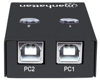 MANHATTAN Hi-Speed USB 2.0 Sharing Switch 1x2 Ports, Dual Control, Auto-Sensing USB 2.0 Type-A to Type-B Switch