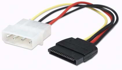 MANHATTAN SATA Power Cable Converts a 4-pin Molex power connection to a 15-pin SATA power connection Gold-plated SATA connector