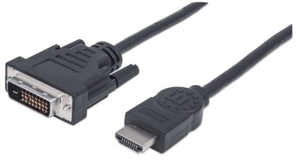 MANHATTAN HDMI / DVI Cable 1.8m black HDMI 19-pin male to DVI-D 24+1 male gold plated connections