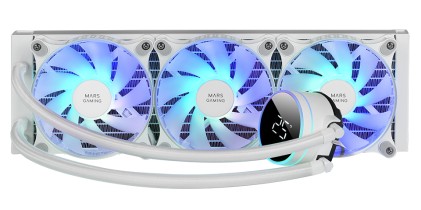 Mars Gaming ML-LCD360 ARGB Sistema di raffreddamento a liquido - Tre ventole da 120 mm - Display LCD della temperatura - Compatibilità multi-socket - TDP 600 W - Tubi in Teflon - Bianco