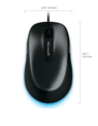 Microsoft Mouse Comfort 4500 Ergonomico, 1000 Dpi, Con Cavo Usb, Colore Grigio