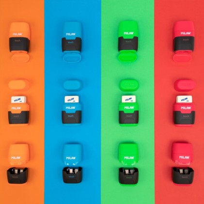 Milan 4706116 temperino Temperamatite manuale Blu, Verde, Arancione, Rosa