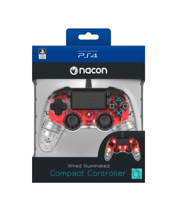 Nacon Compact Controller Luminoso Con Cavo Per Playstation 4 Red (Pc Compatibile)