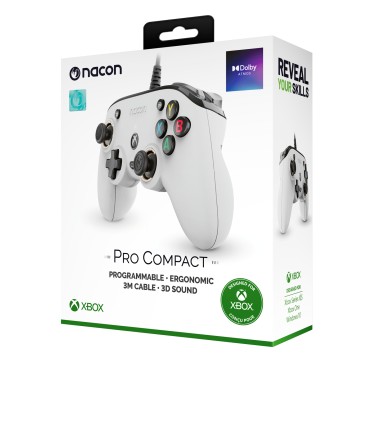 Nacon Compact Controller Pro Per Xbox Serie X/S, Xbox One / Pc, Cavo 3Mt, Bianco