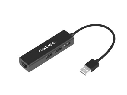 NATEC NHU-1413 Natec Hub USB 2.0 DRAGONFLY 3-ports + RJ45, Black