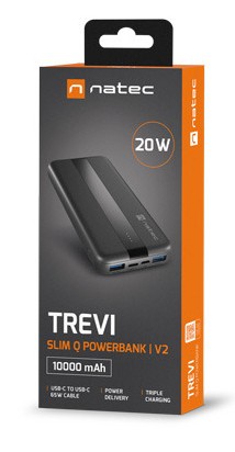 NATEC TREVI SLIM Q V2 Polimeri di litio (LiPo) 10000 mAh Nero