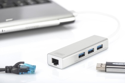 Hub A 3 Porte Usb 3.0 E Adattatore Lan Gigabit Digitus