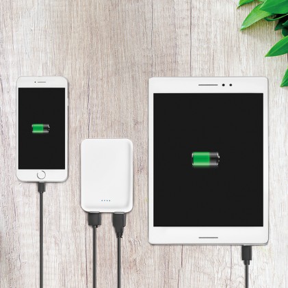 *Batteria Portatile Per Smartphone E Tablet 5000 Mah Con Due Porte Usb Bianca