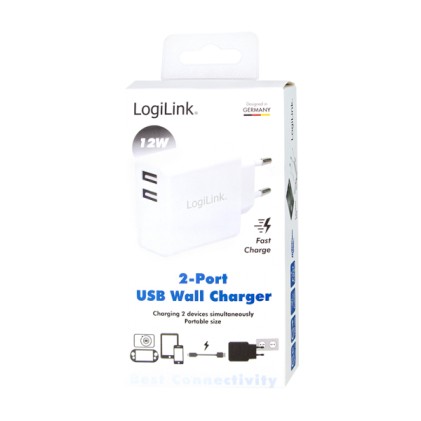 Adattatore Di Corrente Con 2 Porte Usb 12W Bianco