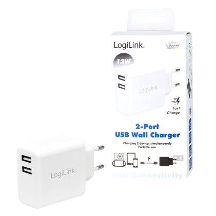 Adattatore Di Corrente Con 2 Porte Usb 12W Bianco