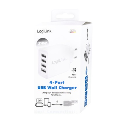 Caricabatterie 4 Porte Usb 24 Watt Bianco