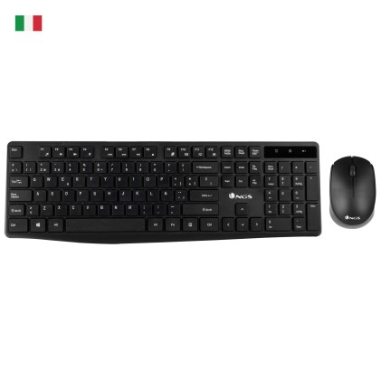Tastiera e Mouse Wireless NGS 2.4ghz - QWERTY Italiana - 12 Tasti Multimediali - 1200 dpi - Colore Nero