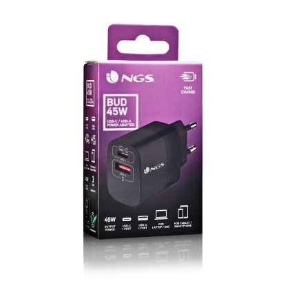 NGS BUD 45W Universale Nero AC Ricarica rapida Interno