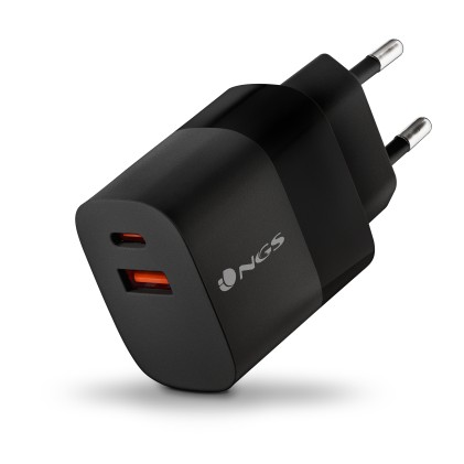 Ngs Caricatore Da Parete Ultraveloce Da 33W Con 2 Porte: Usb-C + Usb-A, Ricarica Simultanea