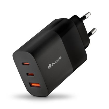 Ngs Caricatore Da Parete Ultraveloce Da 65 W Con 3 Porte: 2 Usb-C + Usb-A