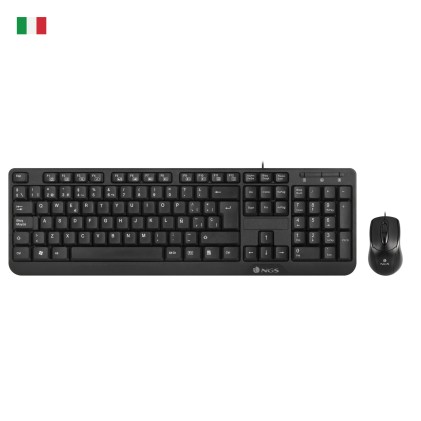 Kit Tastiera Multimediale e Mouse con Filo NGS - QWERTY Italiana - 12 Tasti Multimediali - Colore Nero