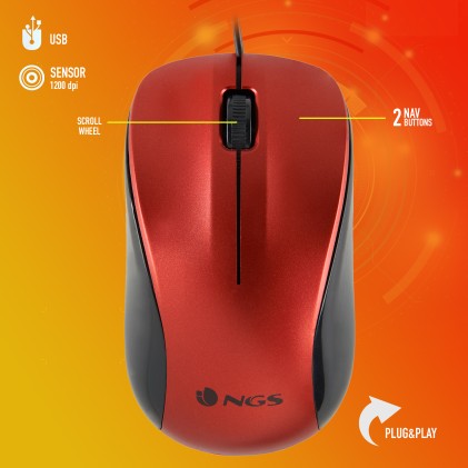 Ngs Mouse Ottico 1200 Dpi Con Filo Rosso