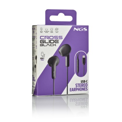 NGS CROSS GLIDE Auricolare Cablato In-ear Musica e Chiamate USB tipo-C Nero