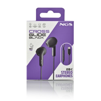 NGS CROSS GLIDE Auricolare Cablato In-ear Musica e Chiamate USB tipo-C Nero