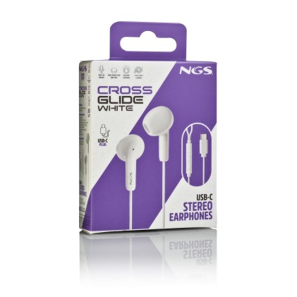 NGS CROSS GLIDE Auricolare Cablato In-ear Musica e Chiamate USB tipo-C Bianco