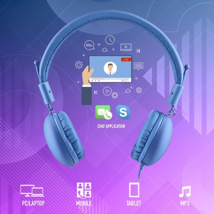 NGS CROSS HOP Cuffie Cablato A Padiglione Musica e Chiamate Blu