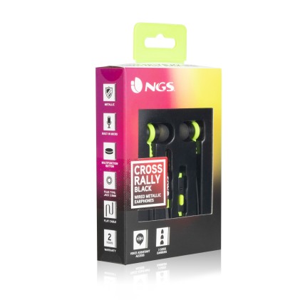 NGS Cross Rally Auricolare Cablato In-ear Musica e Chiamate Nero, Giallo
