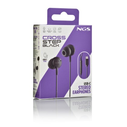 NGS CROSS STEP Auricolare Cablato In-ear Musica e Chiamate USB tipo-C Nero