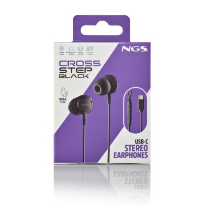 NGS CROSS STEP Auricolare Cablato In-ear Musica e Chiamate USB tipo-C Nero