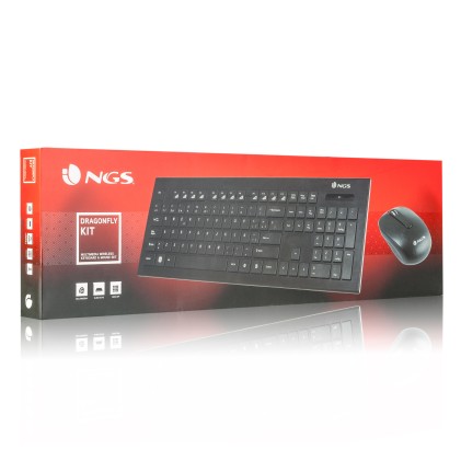NGS Dragonfly Kit, QWERTY, ES tastiera Mouse incluso RF Wireless Spagnolo Nero