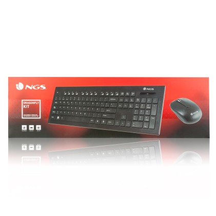 NGS Dragonfly Kit, QWERTY, ES tastiera Mouse incluso RF Wireless Spagnolo Nero