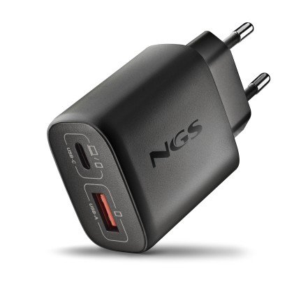 Ngs Eon 45W Black: Caricatore Gan Da Parete Universale Da 45W Con 2 Porte: Usb-C + Usb-A