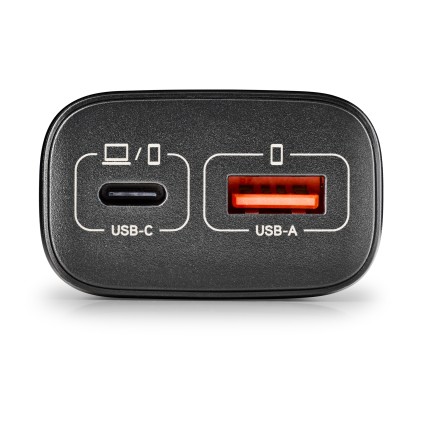 Ngs Eon 45W Black: Caricatore Gan Da Parete Universale Da 45W Con 2 Porte: Usb-C + Usb-A