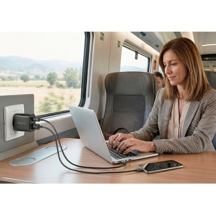 Ngs Eon 45W Black: Caricatore Gan Da Parete Universale Da 45W Con 2 Porte: Usb-C + Usb-A