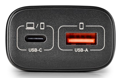 Ngs Era 45W Black: Caricatore Gan Da Parete Universale Da 45W Con 2 Porte: Usb-C + Usb-A