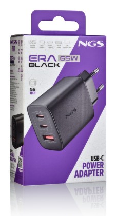 Ngs Era 65W: Caricatore Gan Da Parete Universale Da 65W Con 3 Porte: 2X Usb-C + Usb-A