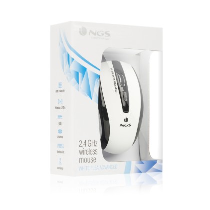 NGS White Flea Advanced mouse Mano destra RF Wireless Ottico 1600 DPI