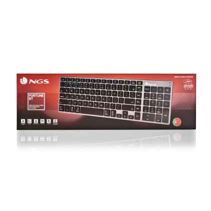 NGS FORTUNE-BT, QWERTY, PT tastiera Universale Bluetooth layout Portoghese Nero, Argento