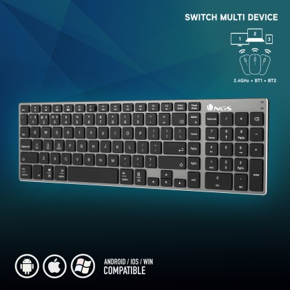 NGS FORTUNE-BT, QWERTY, PT tastiera Universale Bluetooth layout Portoghese Nero, Argento