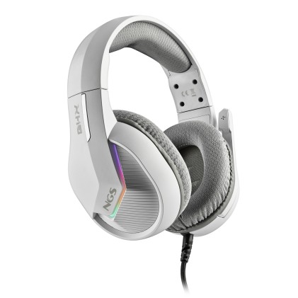 Ngs Cuffie Gaming Rgb, Controllo Volume In Linea, Disattivazione Microfono, Cavo 2M, White