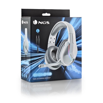 Ngs Cuffie Gaming Rgb, Controllo Volume In Linea, Disattivazione Microfono, Cavo 2M, White