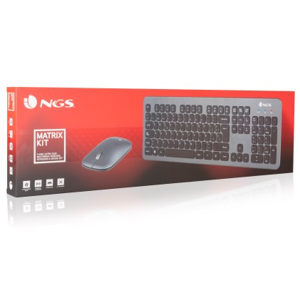 NGS Matrix Kit, QWERTY, ES tastiera Mouse incluso RF Wireless Spagnolo Grigio