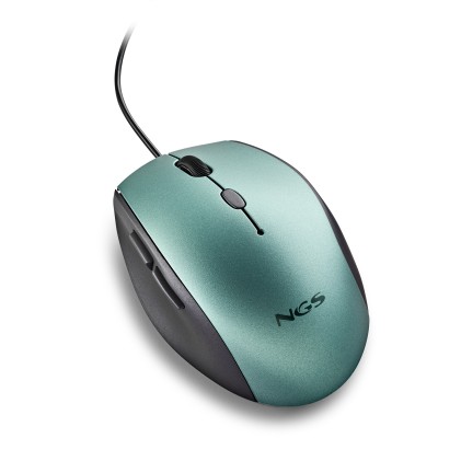 Mouse USB NGS Moth Ice 1600 dpi + adattatore da USB-A a USB-C - 5 pulsanti - Utilizzo per destrimani - Cavo da 1,80 m - Colore verde metallizzato/nero