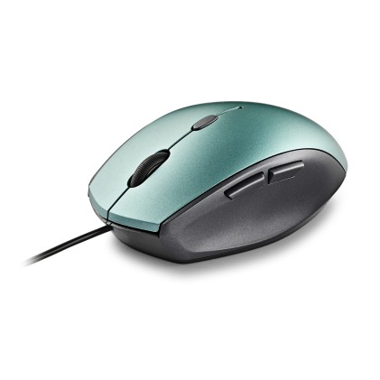 Mouse USB NGS Moth Ice 1600 dpi + adattatore da USB-A a USB-C - 5 pulsanti - Utilizzo per destrimani - Cavo da 1,80 m - Colore verde metallizzato/nero