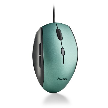 Mouse USB NGS Moth Ice 1600 dpi + adattatore da USB-A a USB-C - 5 pulsanti - Utilizzo per destrimani - Cavo da 1,80 m - Colore verde metallizzato/nero