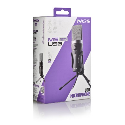 Ngs Ms120 Usb: Microfono Usb Con Supporto Per Treppiede. Ideale Per Pc O Laptop. Suono Chiaro. Regol
